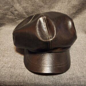 Women's Nine West Black Faux Leather Octagonal Baker Hats Gatsby Newsboy Hat